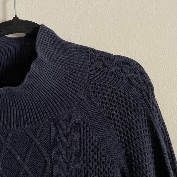 Ann Taylor Loft Women L Navy Blue Mock Neck Long Sleeve Pullover Tunic Sweater - Picture 8 of 11